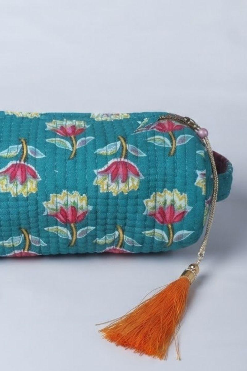 Estuche/neceser verde esmeralda telas indias