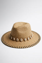 Sombrero natural conchas con pespunte negro