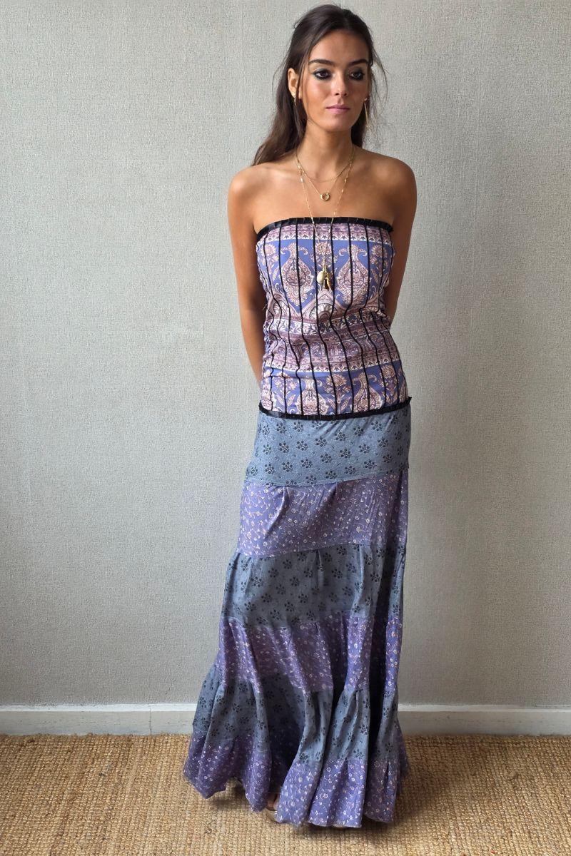 Vestido palabra de honor telas indias
