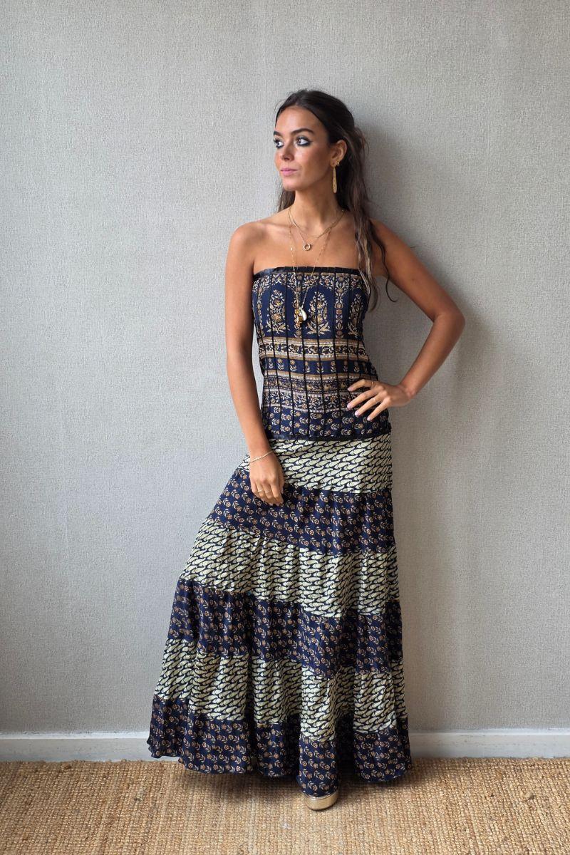 Vestido palabra de honor indio nido de abeja