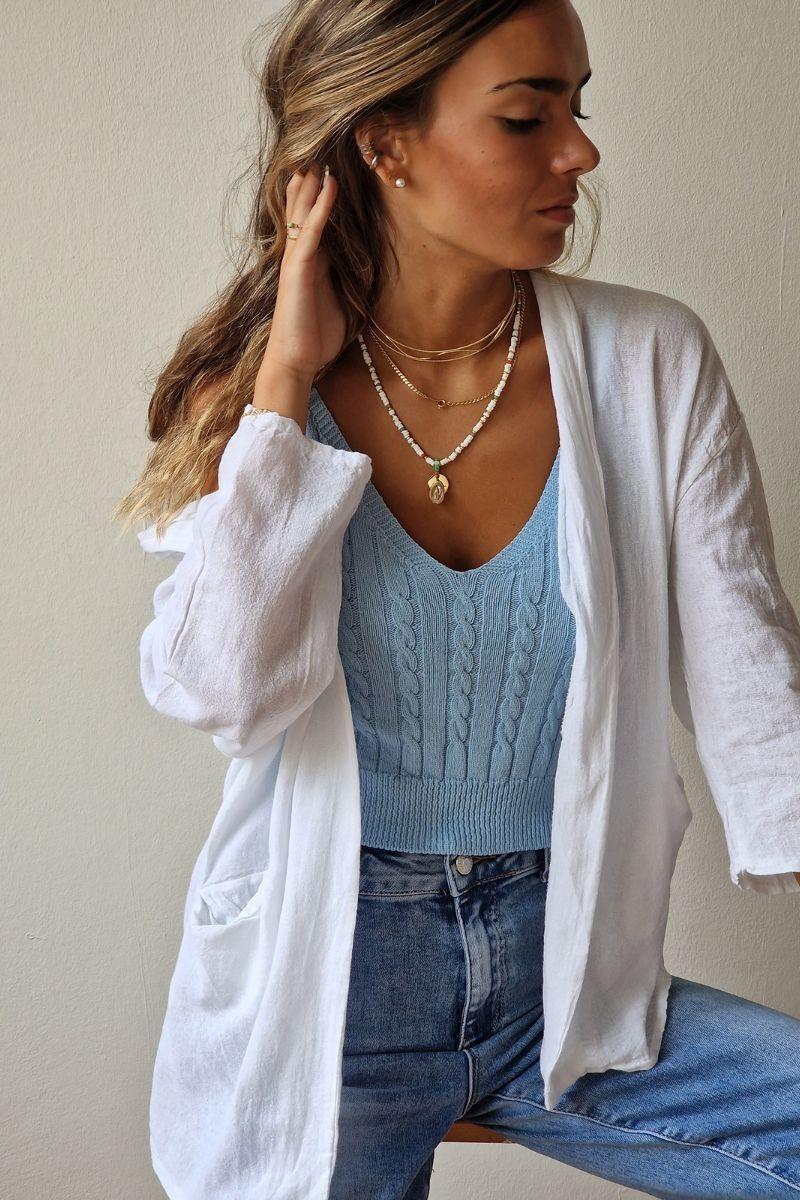 Chaqueta de tipo lino en color blanco