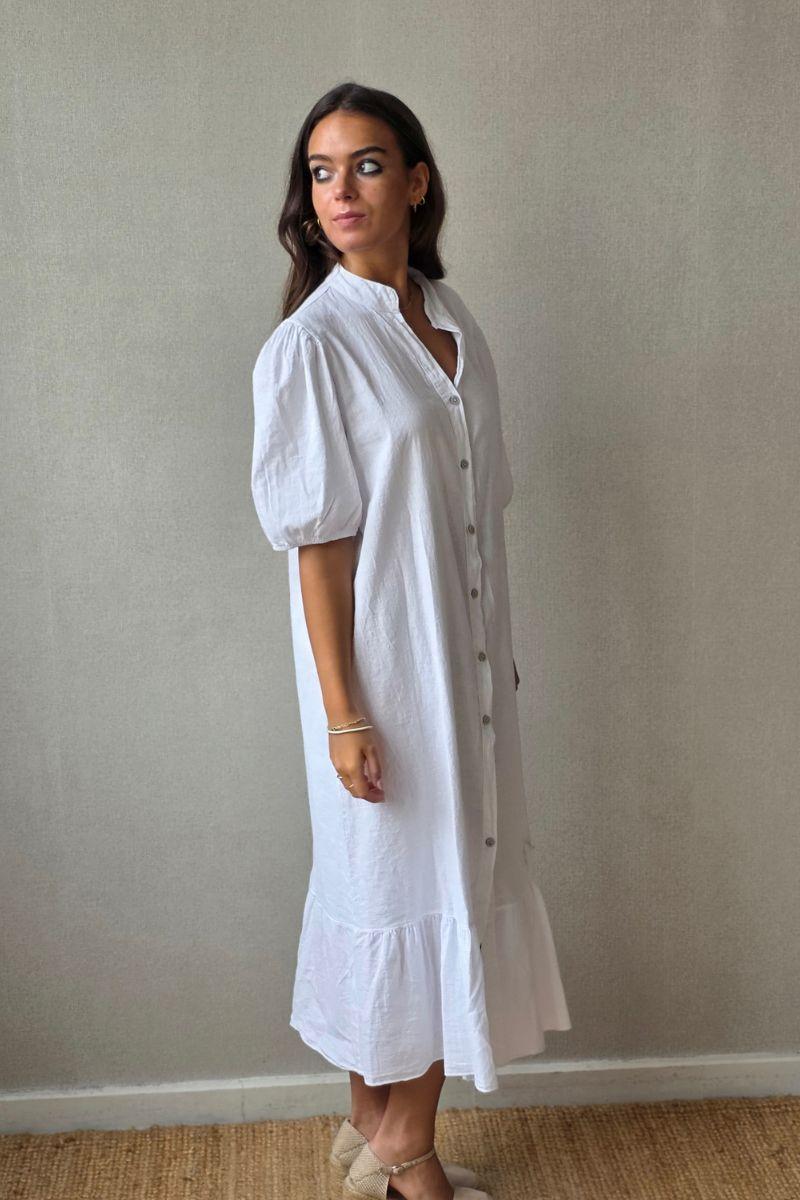 Vestido botones tipo lino blanco