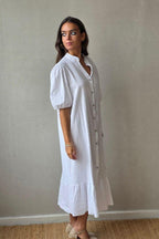 Vestido botones tipo lino blanco