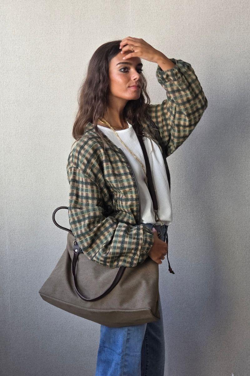 Chaqueta tipo bomber de cuadros verde