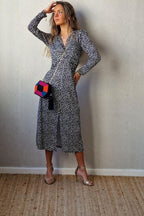 Vestido estampado de lunares con manga larga negro