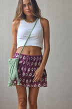 Minifalda pantalón estampada y volantes