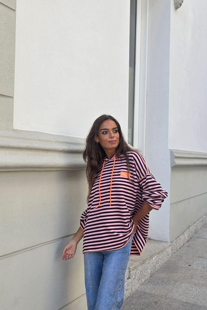 Sudadera con capucha de Rayas rosa