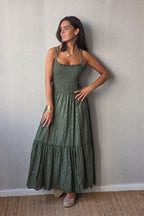 Vestido de tirantes guipur verde militar