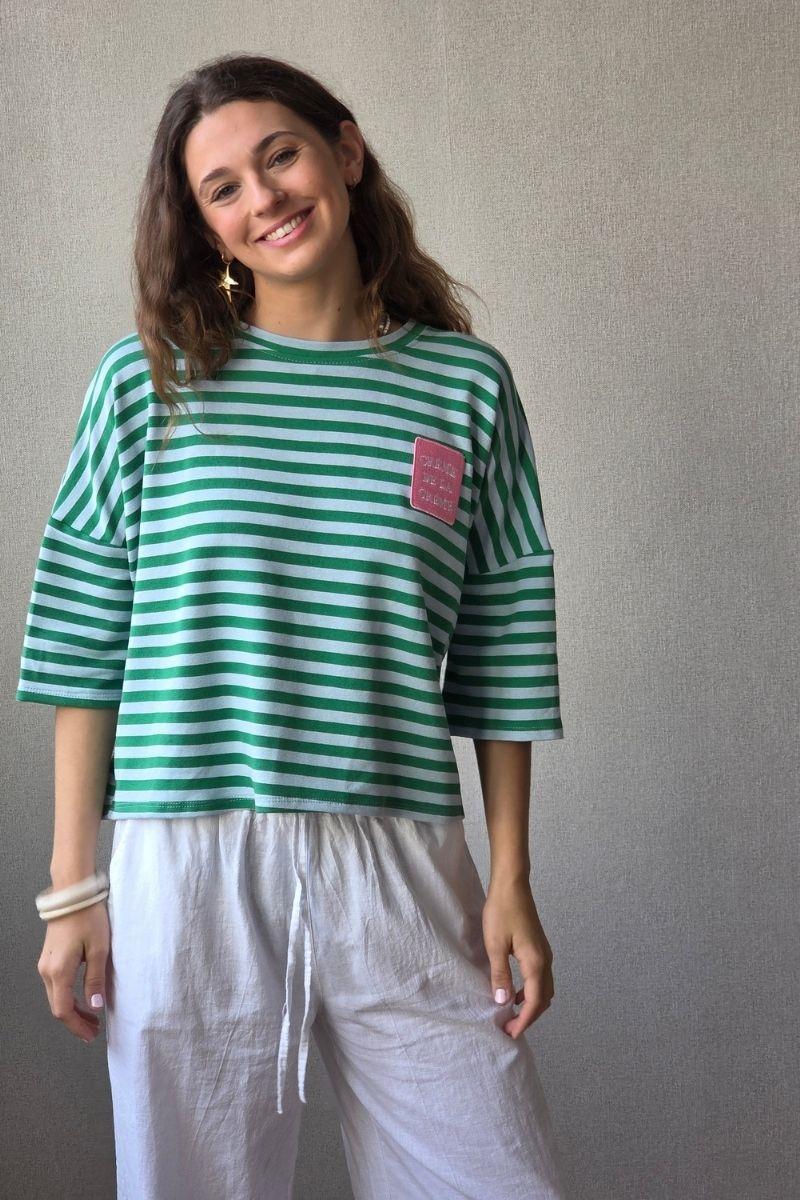 Sudadera Corta de Rayas Verde