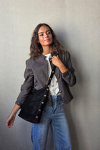 Chaqueta de rayas cuello maho