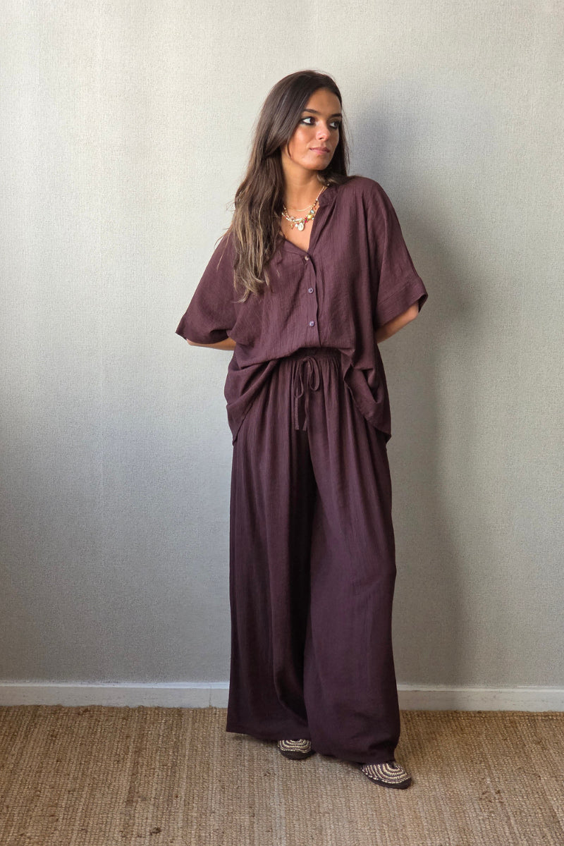 Pantalón fluido tipo bambula chocolate