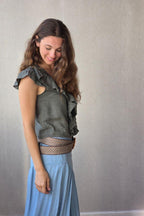 Top volante lino verde militar