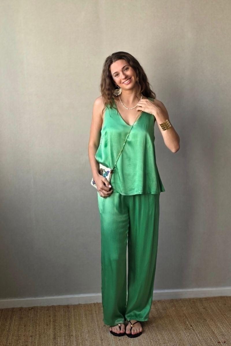 Pantalón de raso verde