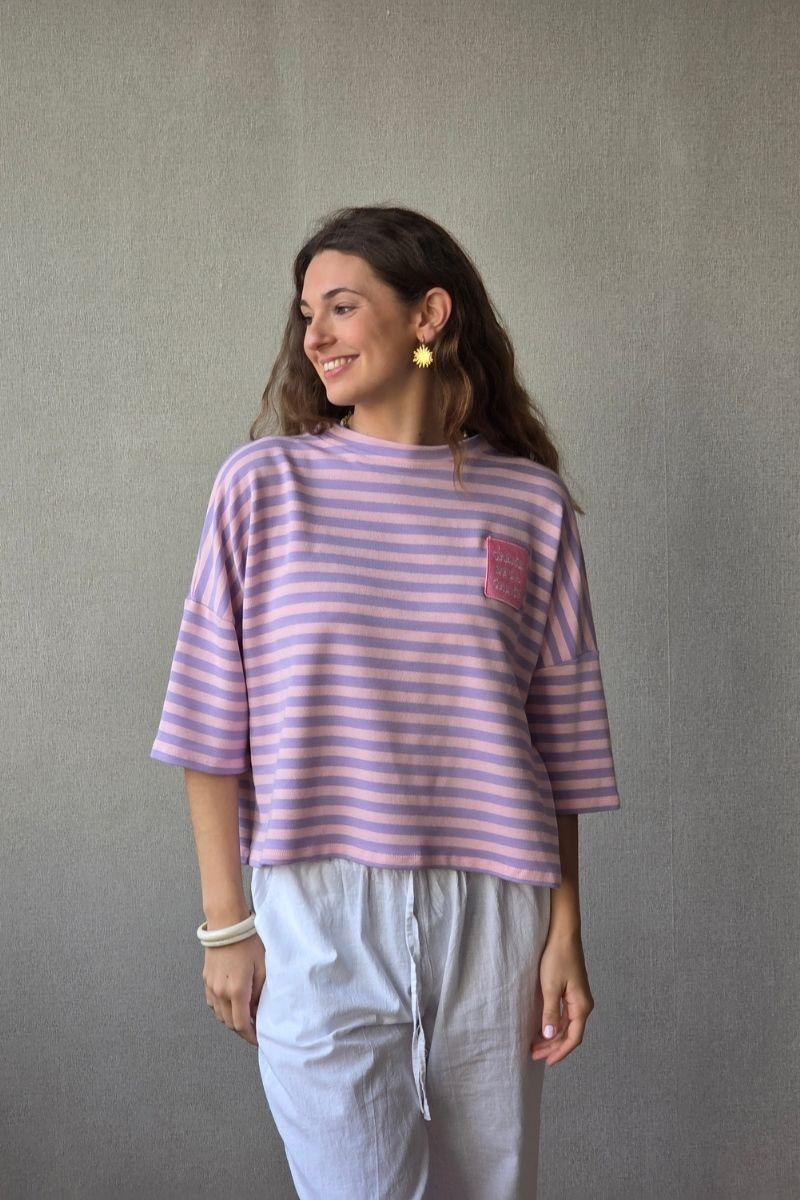 Sudadera Corta de Rayas Lila