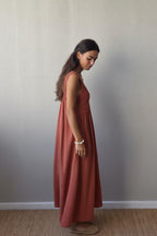 Vestido de tirantes crochet teja