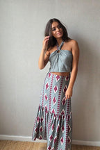 conjunto de top y falda verde