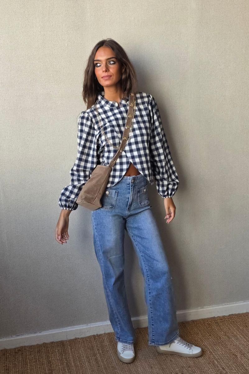 Camisa animal print con brillos Azul marino
