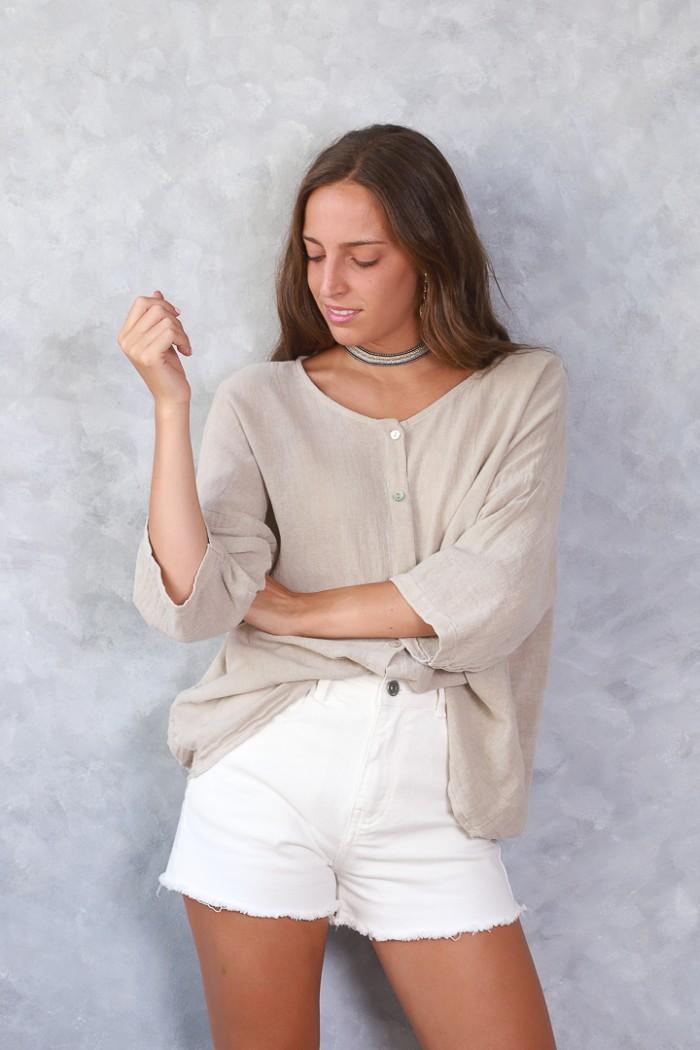 Camisa tipo lino de algodón beige