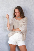 Camisa tipo lino de algodón beige