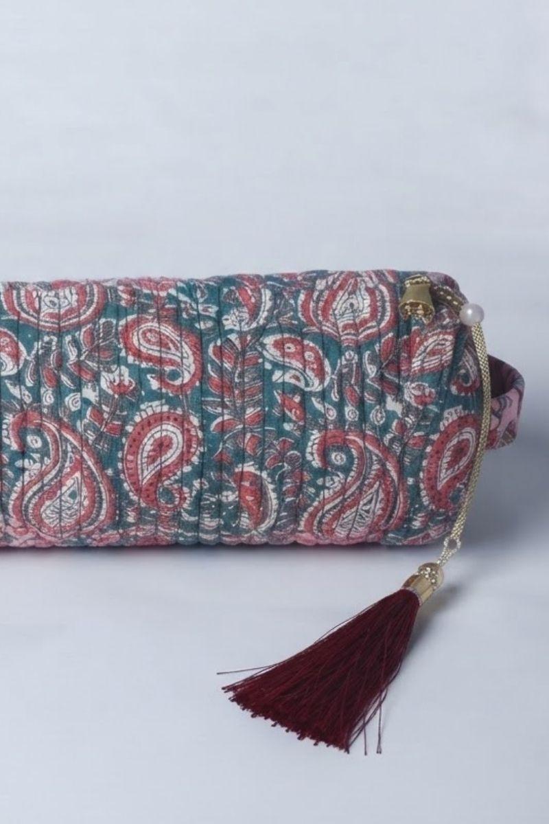 Estuche/neceser verde botrlla telas indias