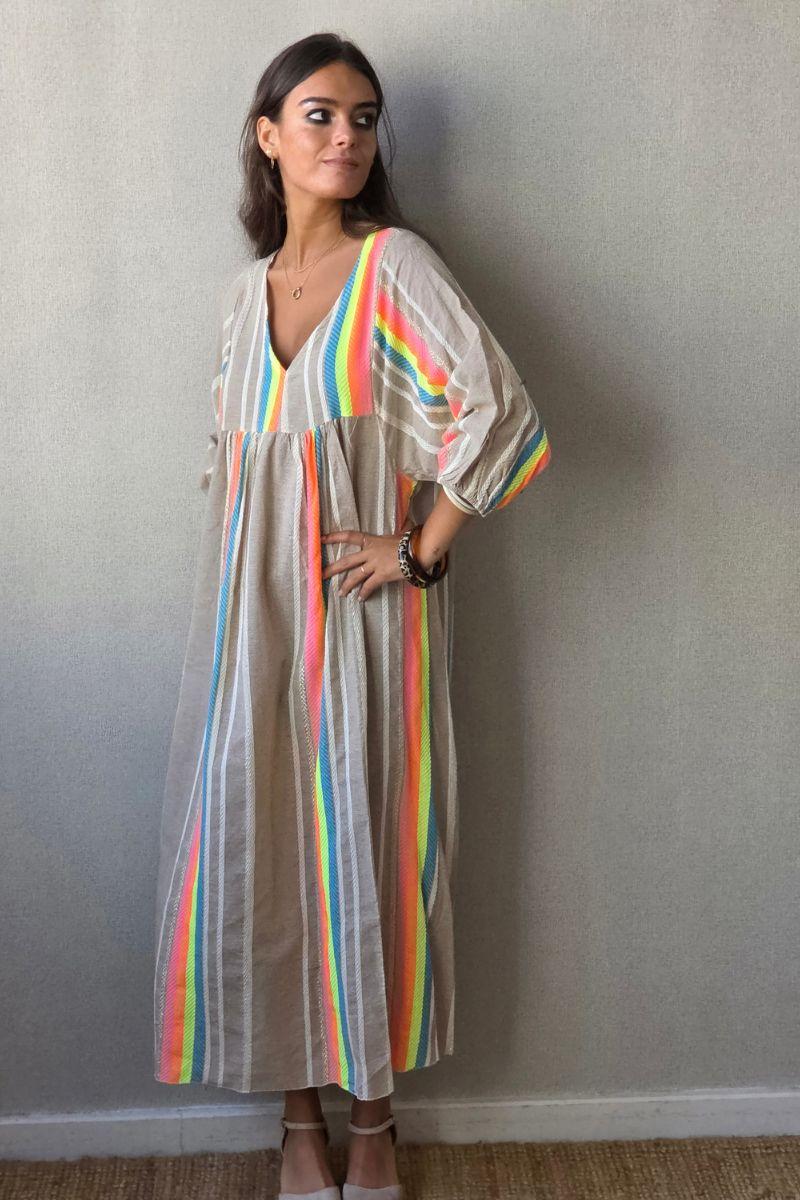 Vestido Flúor con Brillos Camel
