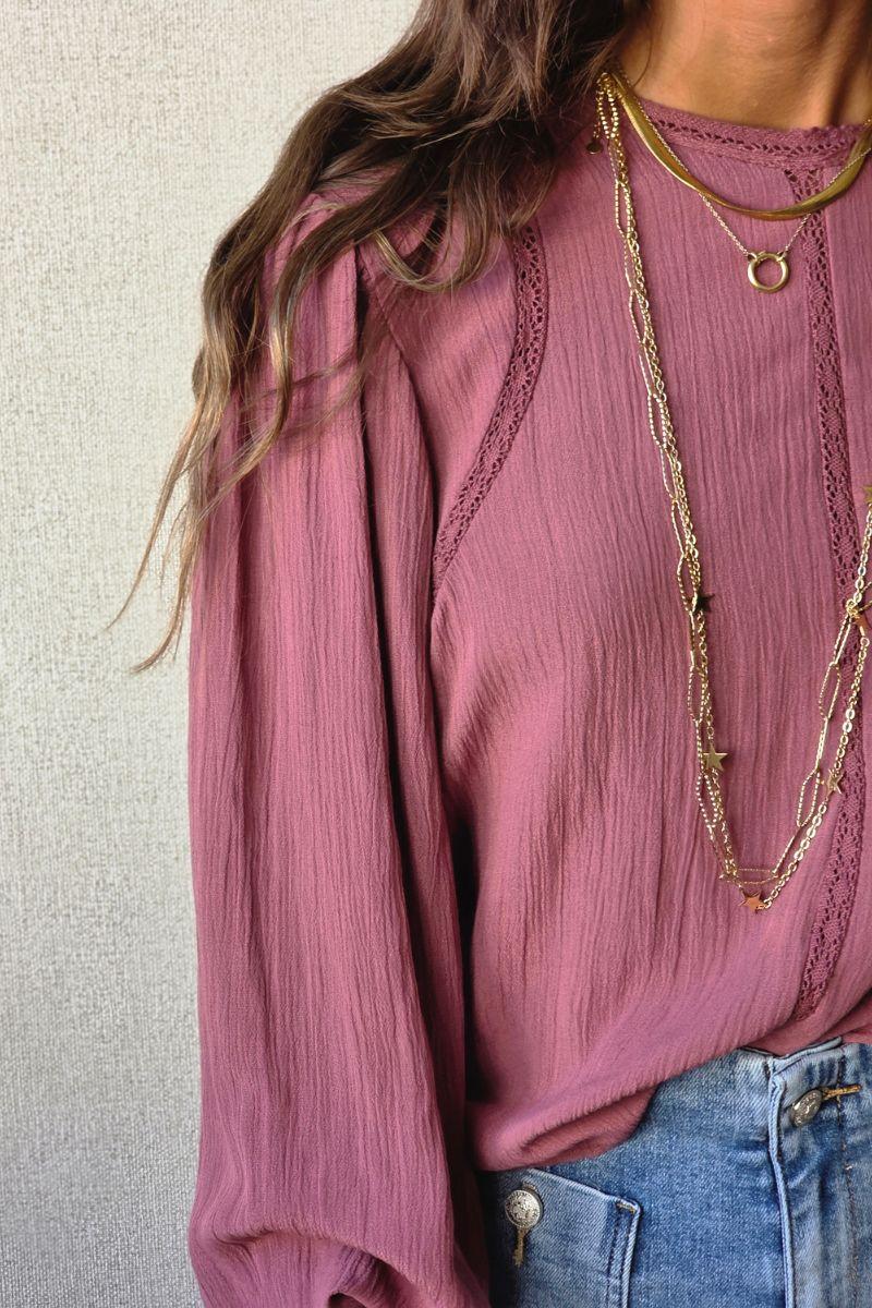Blusa tira borda rosa antigua