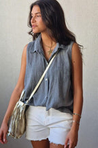 Camisa tipo lino sin mangas gris oscuro