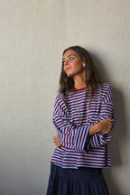 Sudadera oversize de rayas burdeos y azul