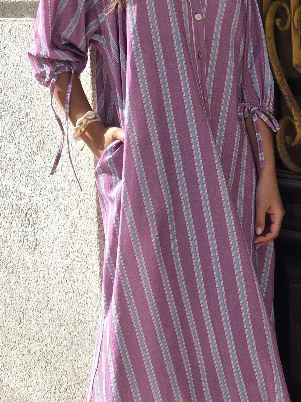 Vestido oversize tipo kurta con manga francesa morado