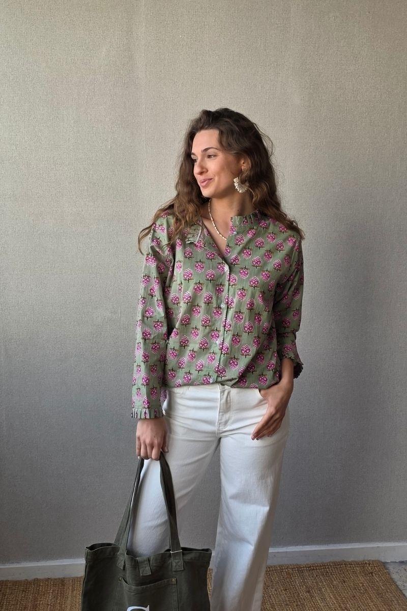 Camisa estampado de flores verde