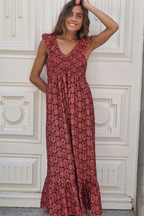 Vestido largo nido de abeja tulipanes frambuesa