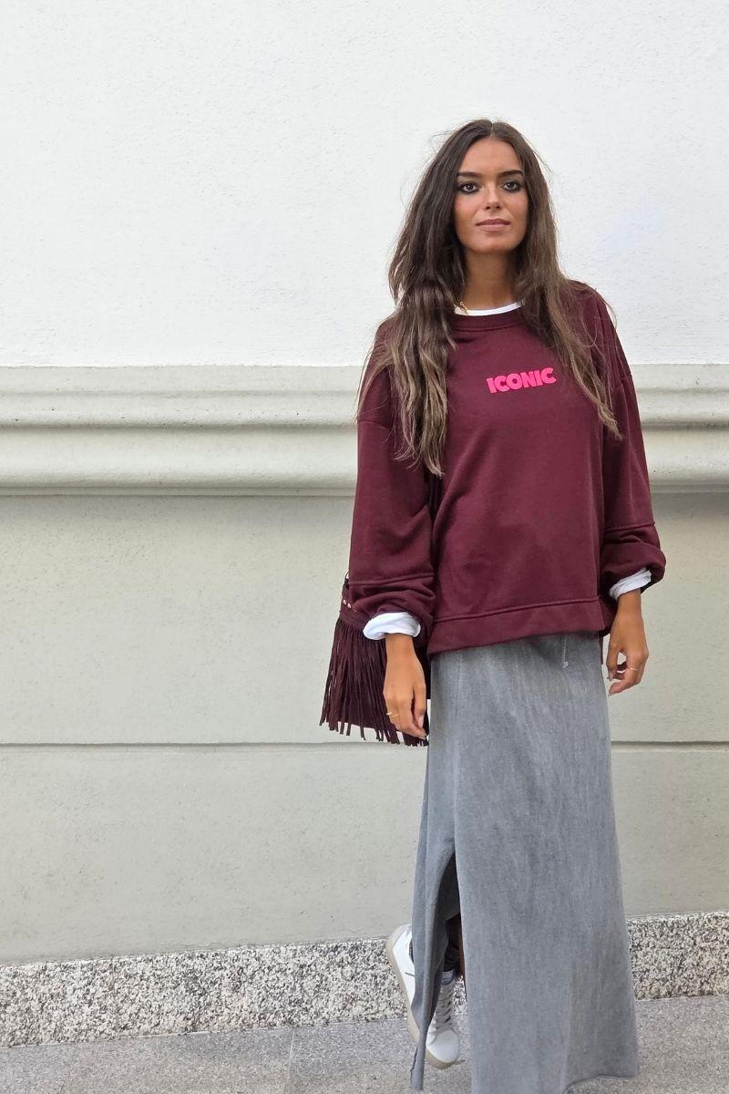 Sudadera oversize iconic granate