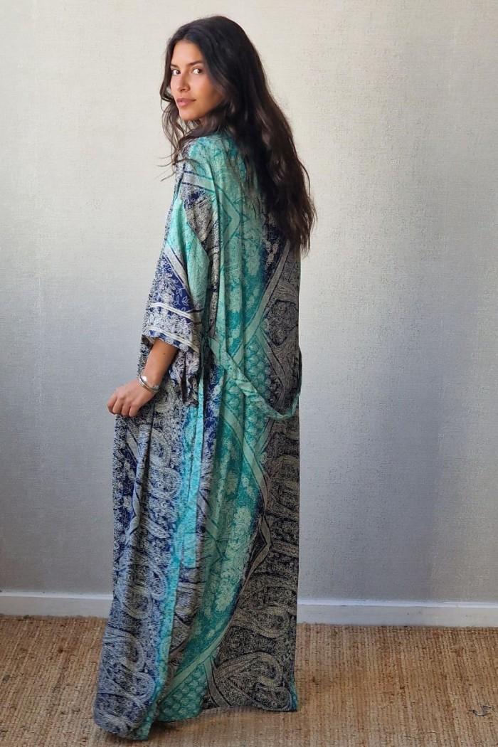 Kimono estampado largo verde