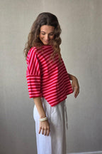 Sudadera Corta de Rayas Fucsia