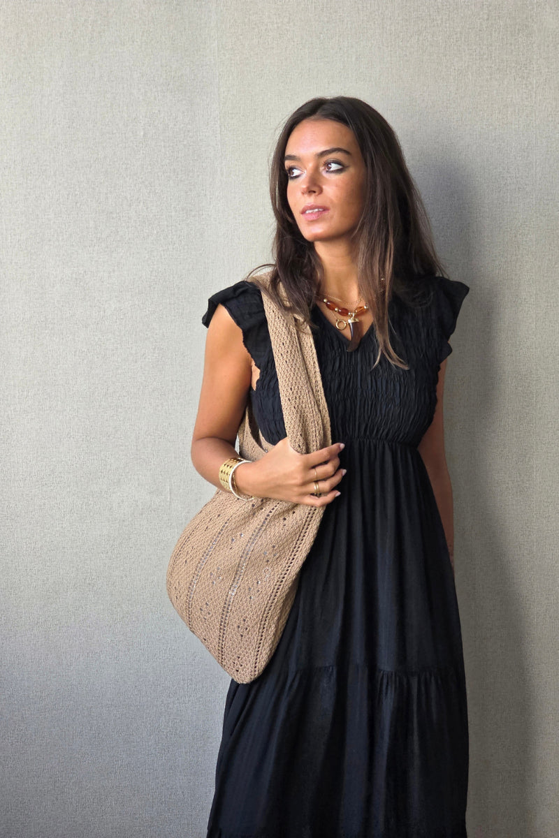 Vestido nido de abeja con volantes negro