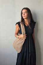 Vestido nido de abeja con volantes negro