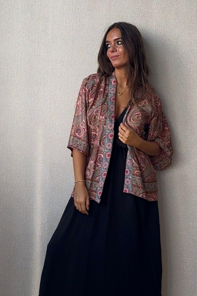 Kimono hindu corto multicolor fucsia