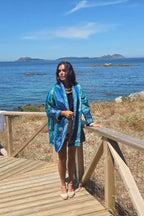 Kimono indio reversible en tonos azulones