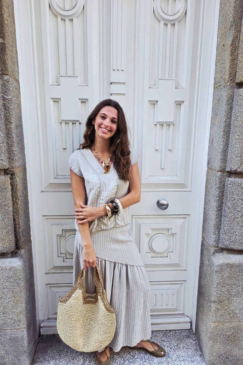 Falda Rayas beige tipo lino