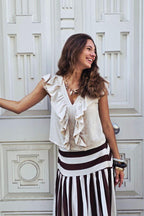 Top volante lino beige