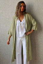 Kimono verde militar tipo lino con manga tres cuartos