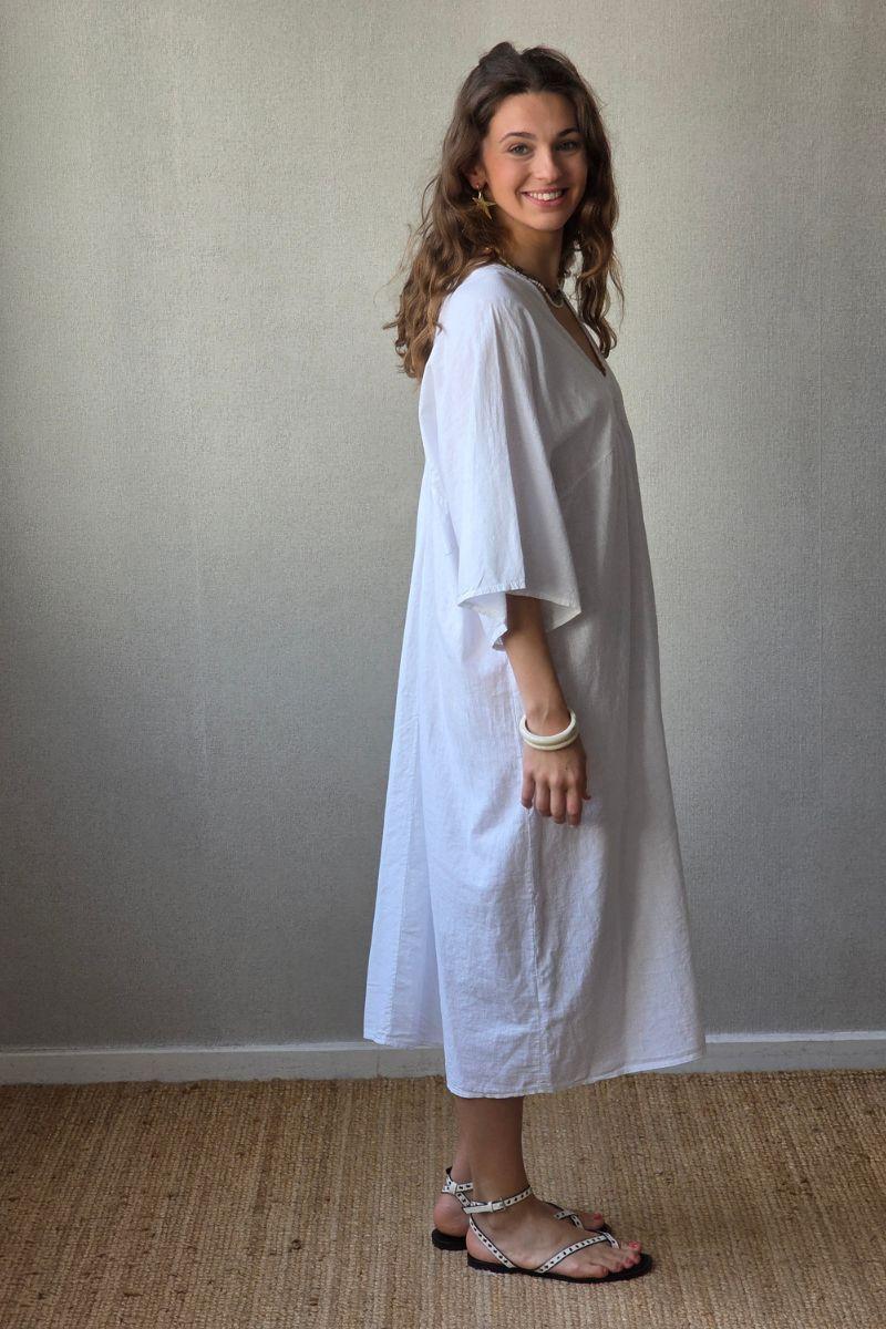 Vestido largo de lino y algodón blanco