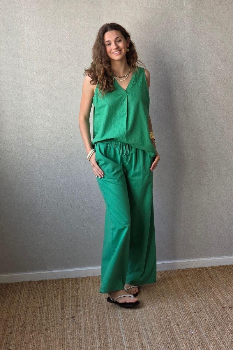 Pantalón tipo lino verde