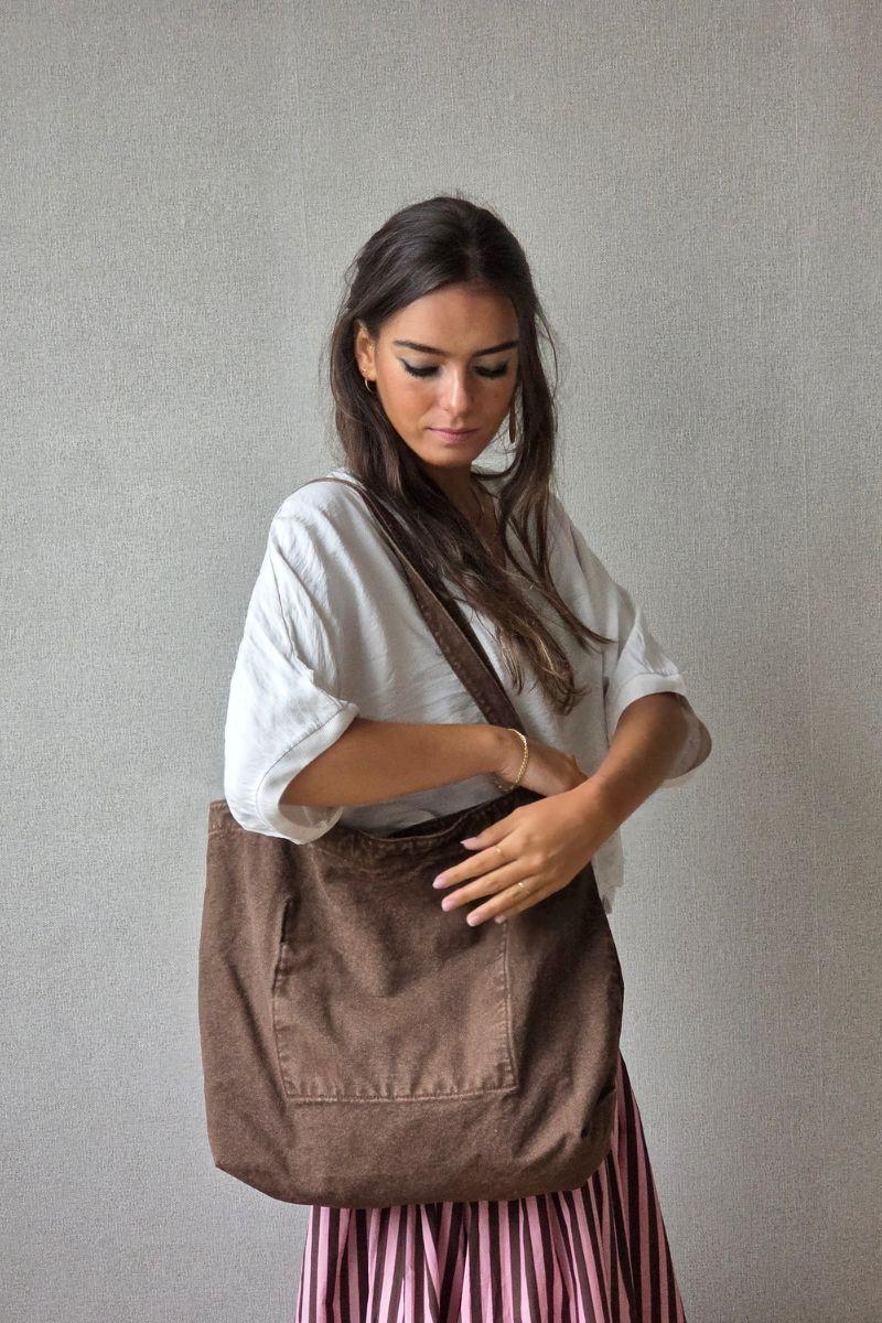 Bolso de tela lavado chocolate