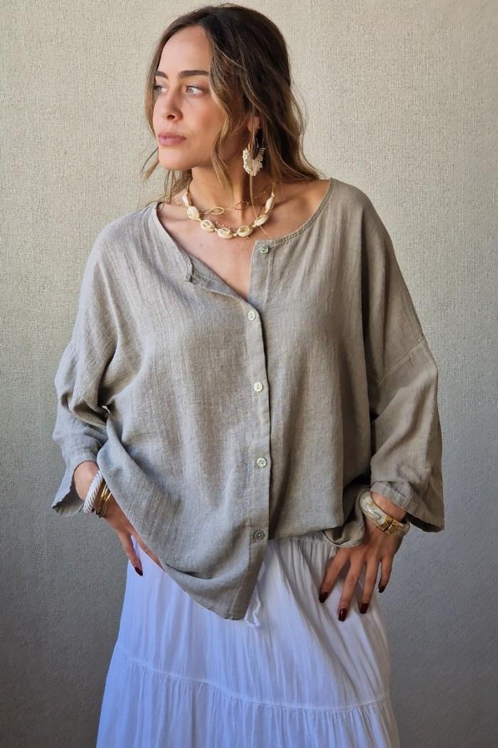 Camisa oversize tipo lino arena