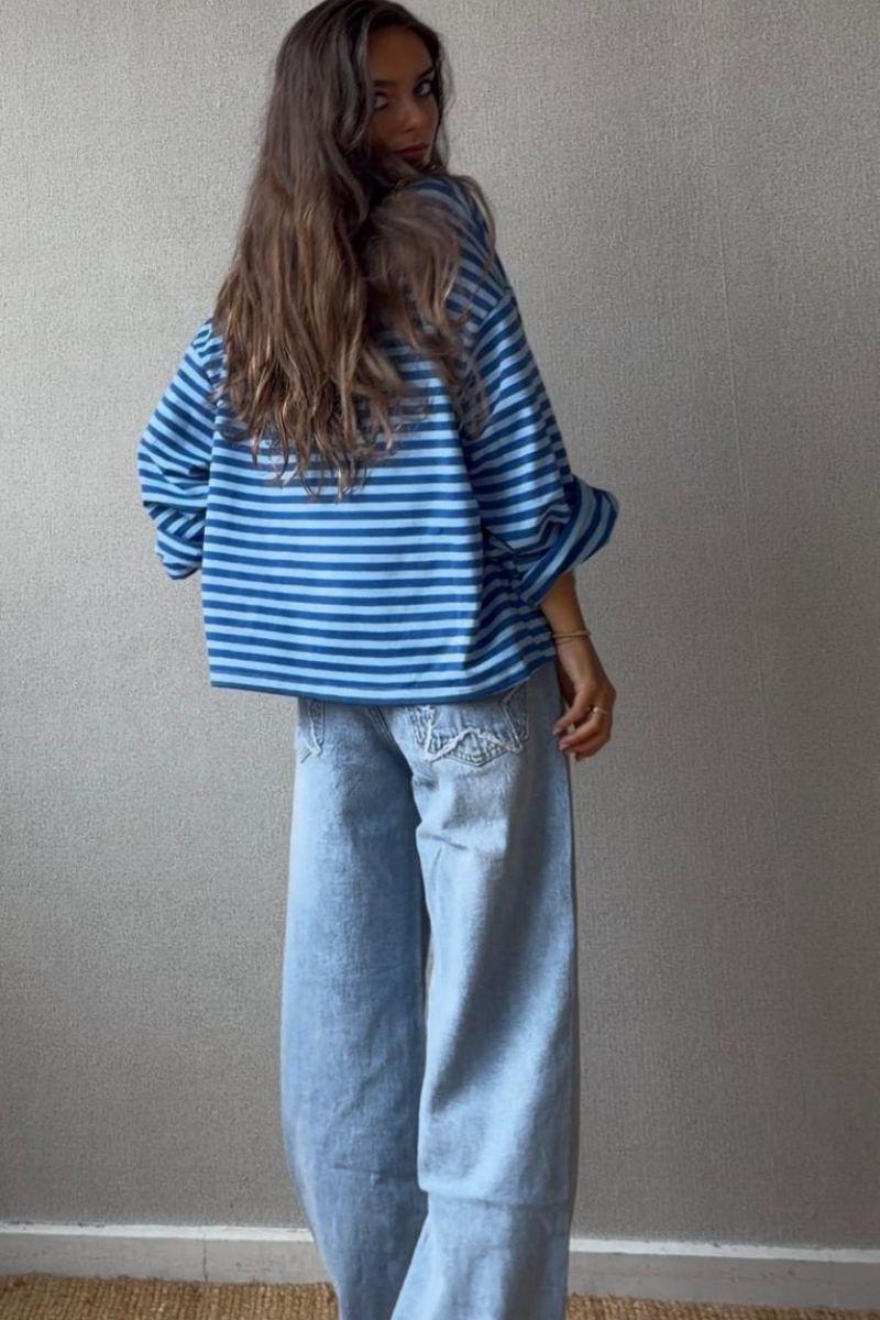 SuSudadera oversize corta de Rayas azul