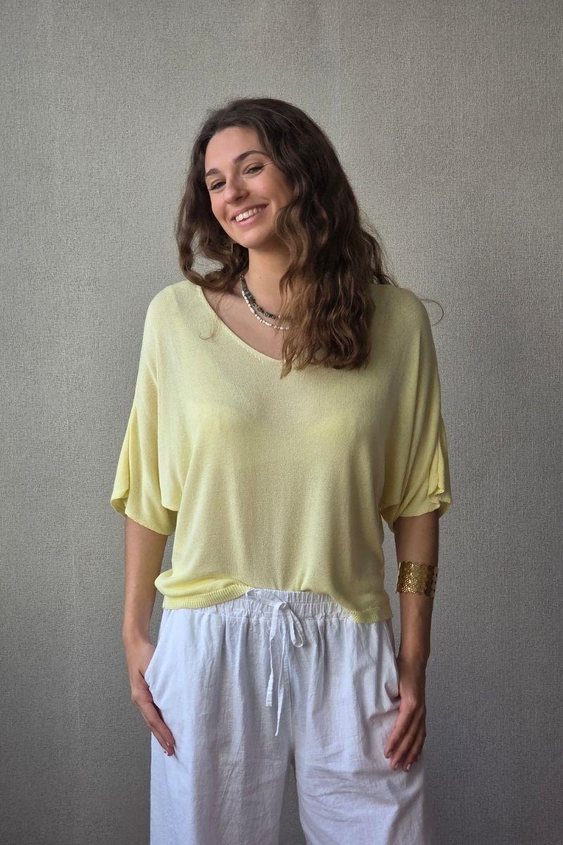 Jersey cuello pico punto frío amarillo