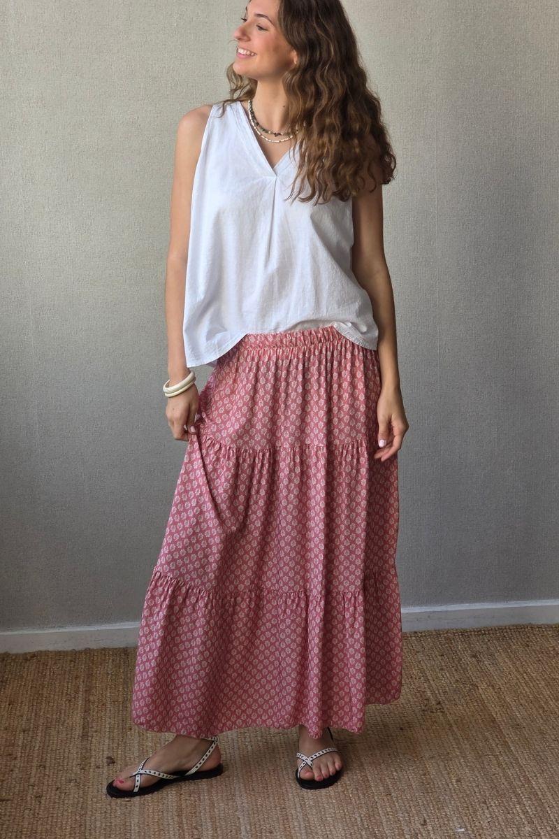 Falda estampado de flores con volantes rosa