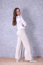 Pantalón culotte de punto beige