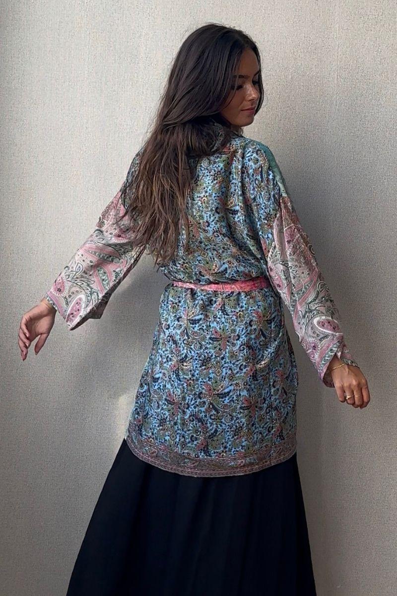 Kimono hindu midi multicolor turquesa